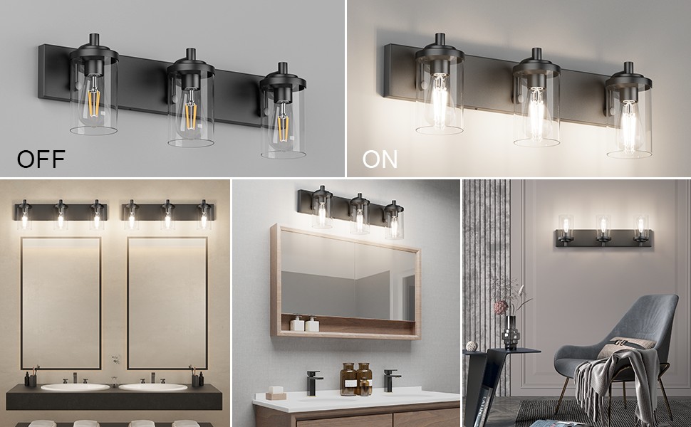 Aipsun 3 Light Black Vanity Light for Bathroom Farmhouse Bathroom