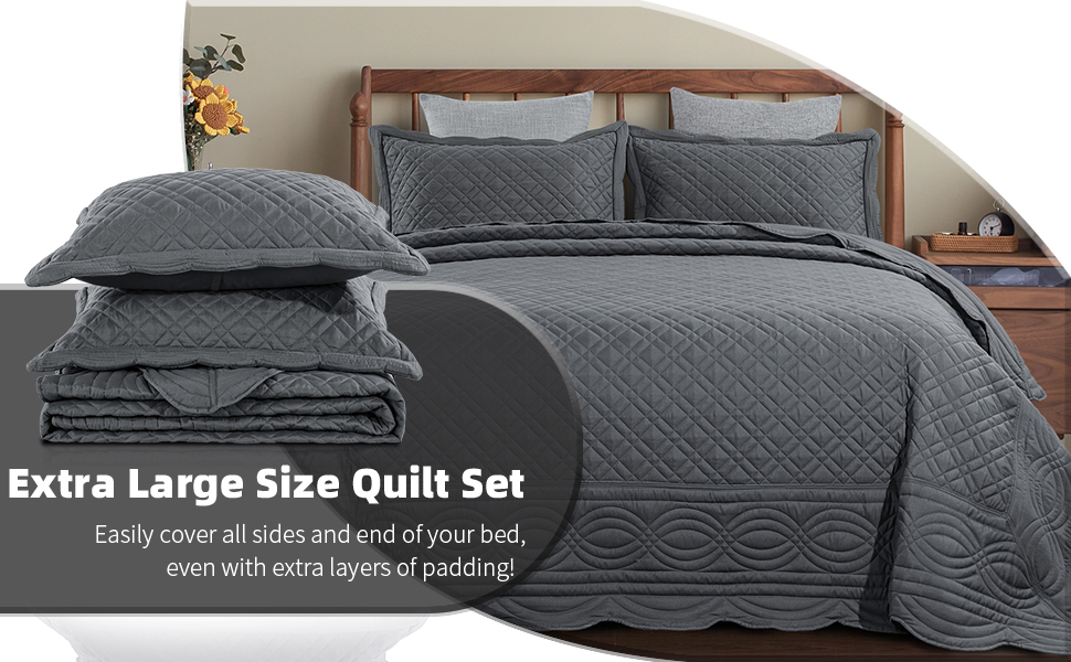 HOMBYS Oversized King Quilt Set 128x 120, 3 Pieces Soft