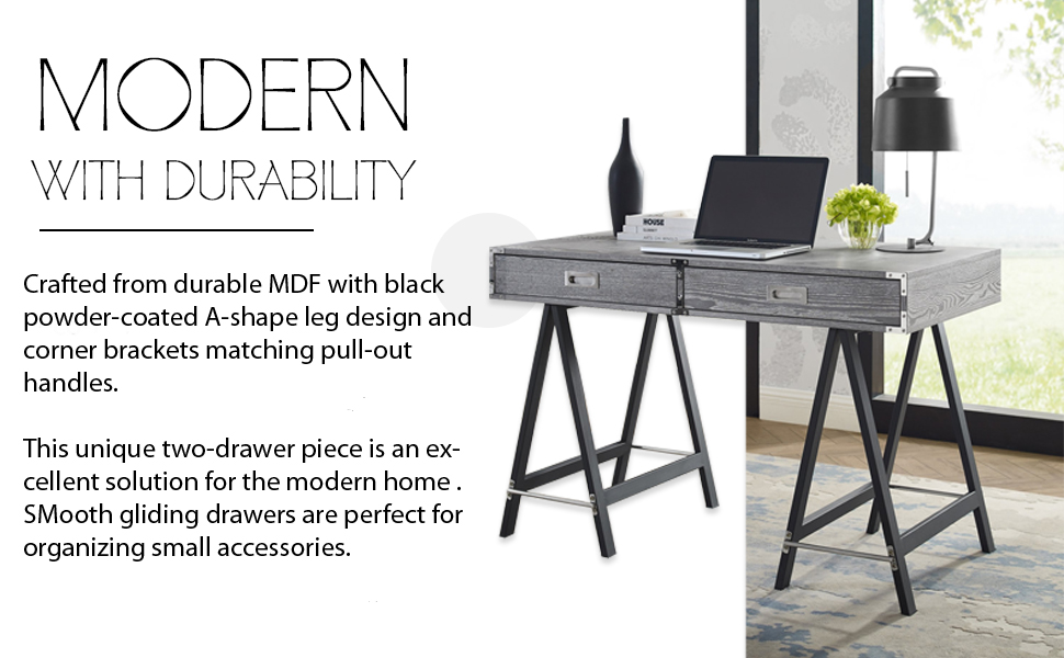 Inspired Home Desk White Design Asha 2 Drawers