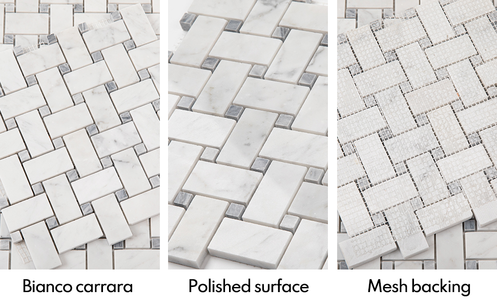 Lovdeco Carrara White Marble Stone Basketweave Italian Bianco Carrera