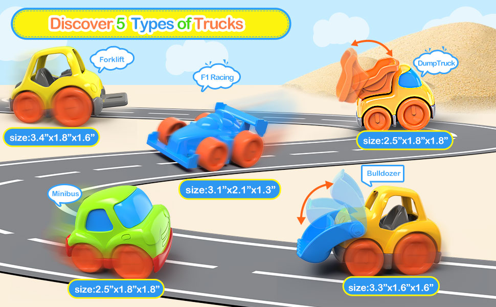 5 PCS Toy Trucks for 1 Year Old Boy Gifts, Mini Car Toys