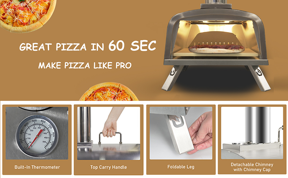 PIZZELLO Outdoor Wood Fired Pizza Oven Portable Pellet Pizza Ovens for Outside,Pizza