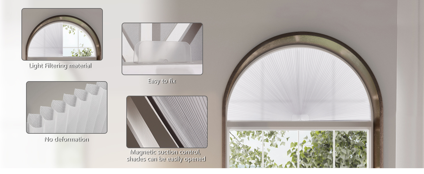 SEEYE Arch Window Light Filtering Shades, Pleated Fabric