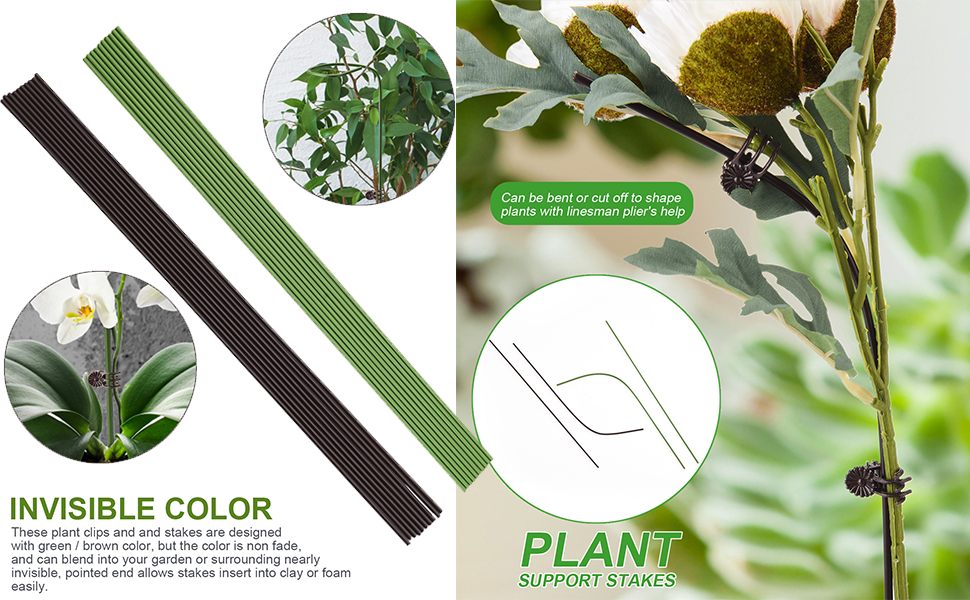 40CM Garden Plant Support Sticks with Clips, Garden Plant Support