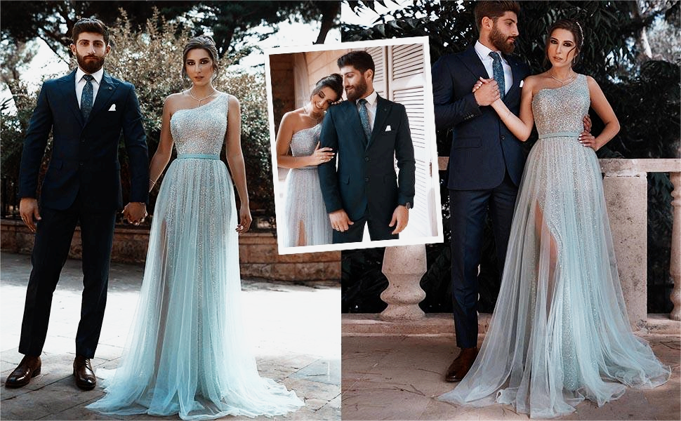 One-Shoulder-Ballkleider für Damen, Pailletten, formelles Ballkleid für Damen