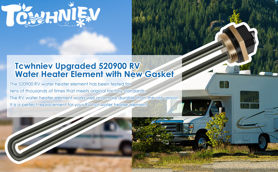 Upgraded 520900 RV Water Heater Element with New Gasket