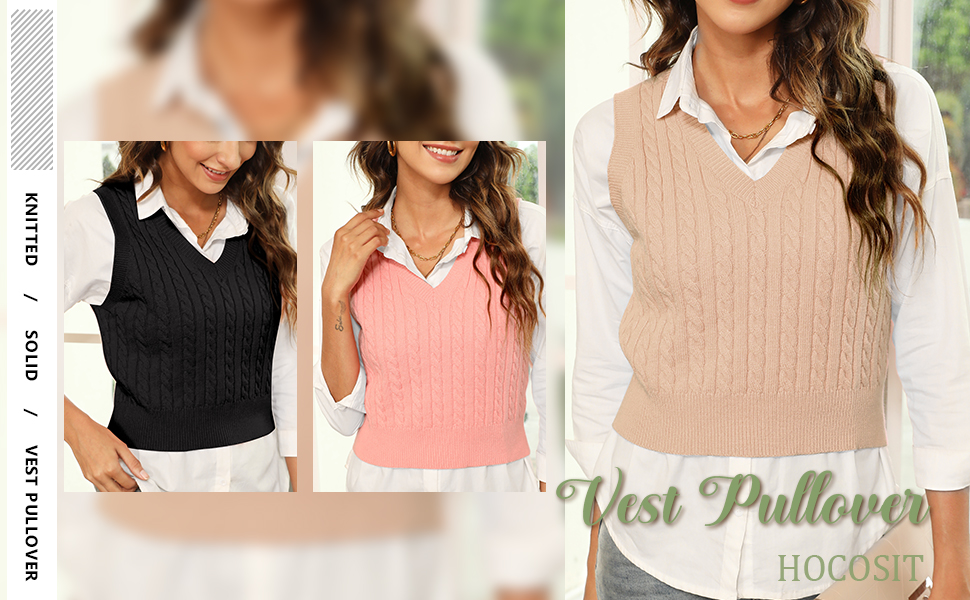 Women's Knited V-Neck Vest Argyle Plaid Preppy Style Sleeveless Pullover Crop Sweater Vest