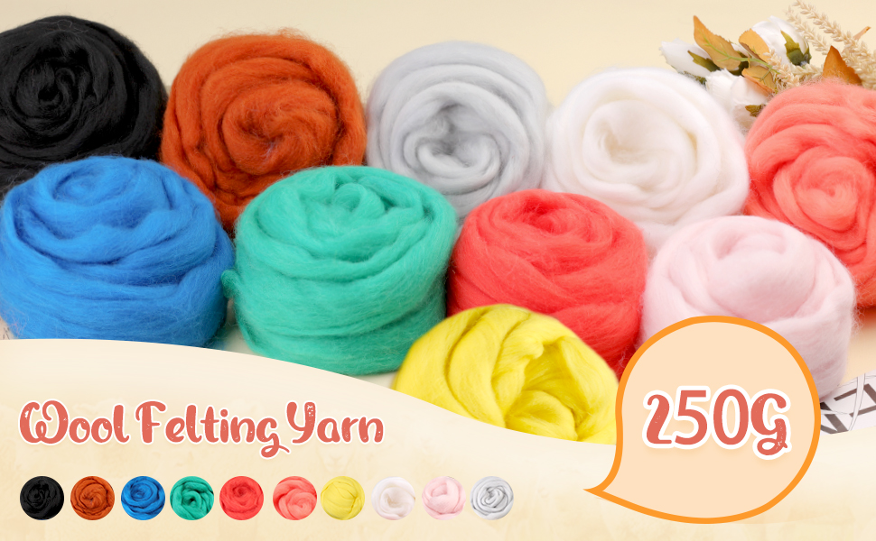 Wool Felting Yarn8.82oz Needle Felting Wool, Felting Yarn, Soft Wool Roving Yarn with Box