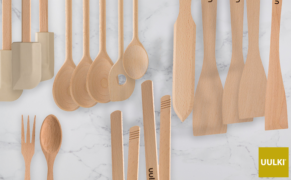 UULKI Wooden Cooking Utensils Kitchen Tools Set EcoFriendly Spoons