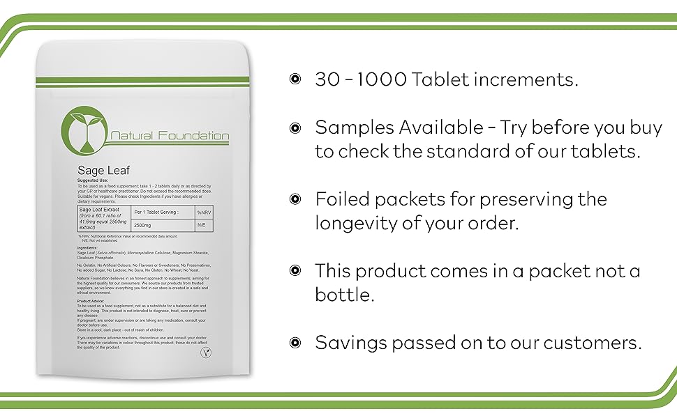 Sage Leaf Tablets for Menopause & Perimenopause Symptoms & Relief