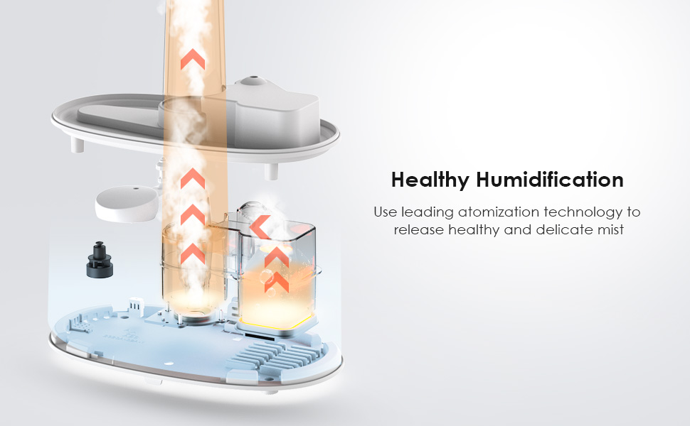Oraimo Humidifiers for Bedroom Large Room, 6L Top Fill Cool and Warm