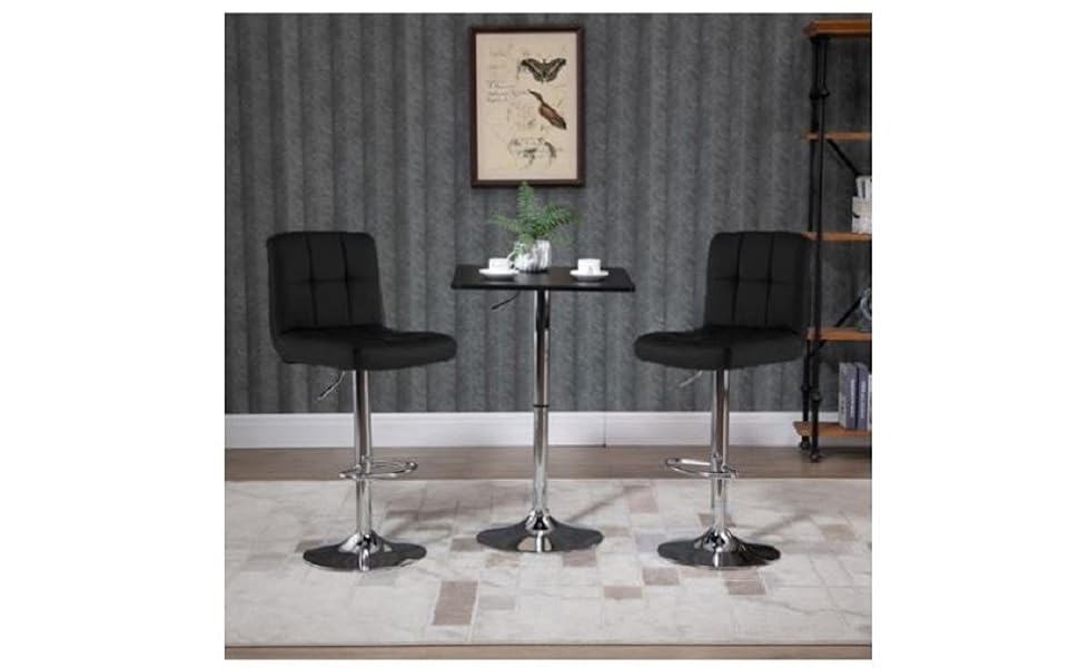 3-Piece Adjustable Swivel Bar Table with Two Bar stools BLACK