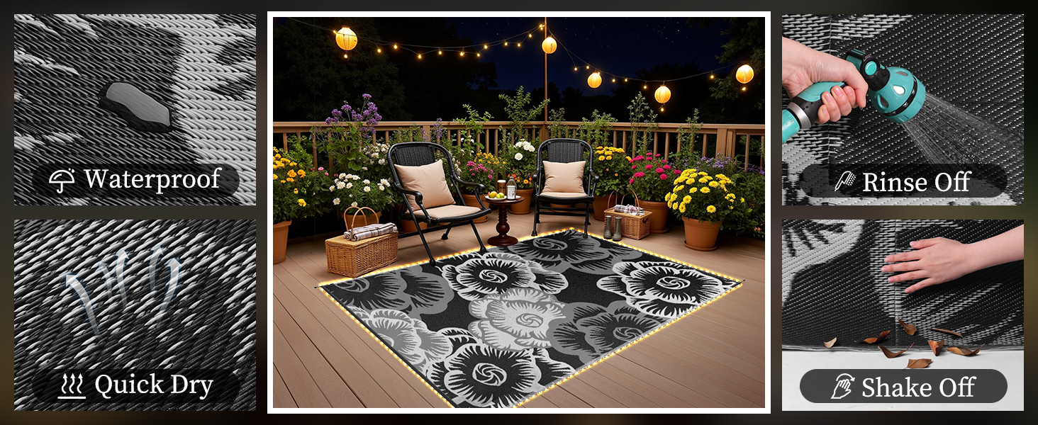 Outdoor Balcony Rug with Led String Strip Lights Outdoor Rug Outdoor Mat Outdoor Carpet Waterproof