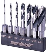 NordWolf 7-Piece HSS Brad Point Stubby Wood Drill Bit Set for Hard Wood, Metal & Aluminum, with 1...