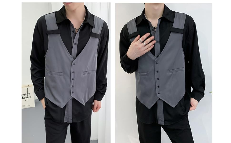 Amazon.co.jp: [ZHONGJUE] フェイクシャツ 長袖シャツ