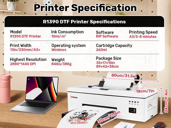 Amazon.com: InkSonic A3 DTF Printer, C13, R1390 | 13 inch