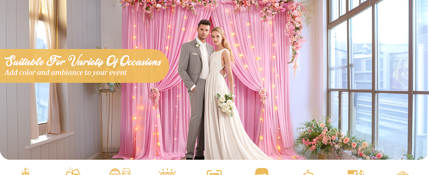 Backdrop Curtains with Lights String for Wedding