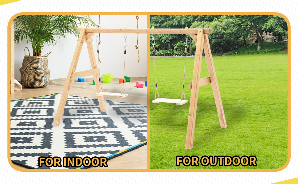 Wooden Toddler Swing Set, 100 Natural Wood Kids Swing with