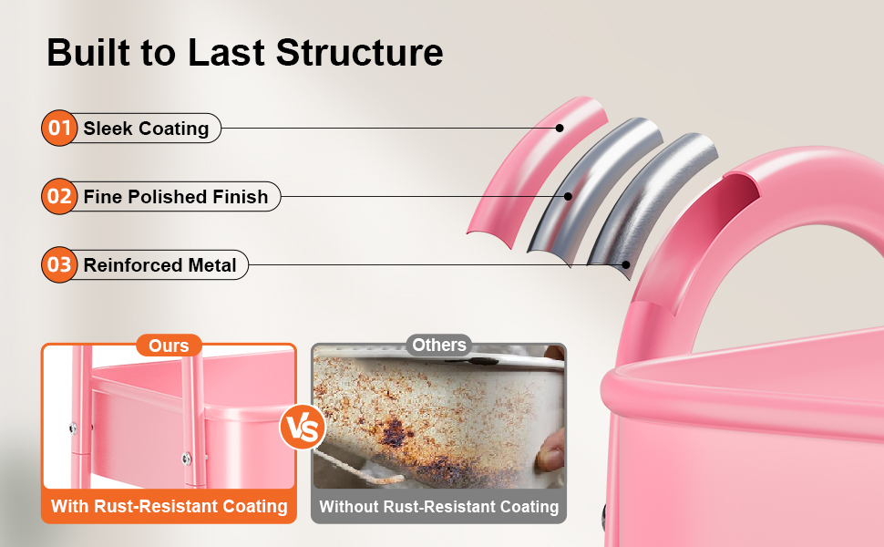 4 tier rolling cart pink