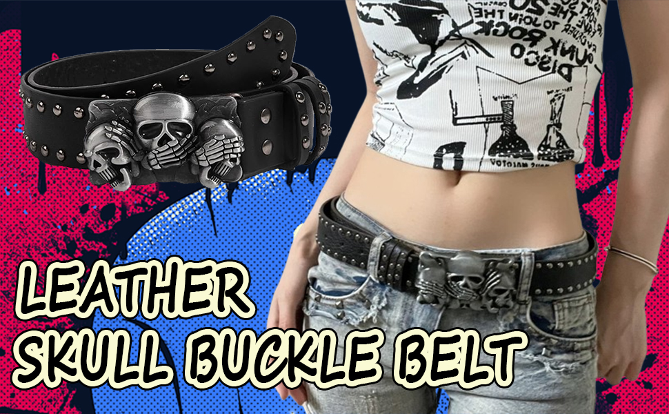 小物 skull buckle black leather belt Y2K punk Amazon.com: CWCYYDSYY Skull Studded Belts Y2K Punk Hip Hop