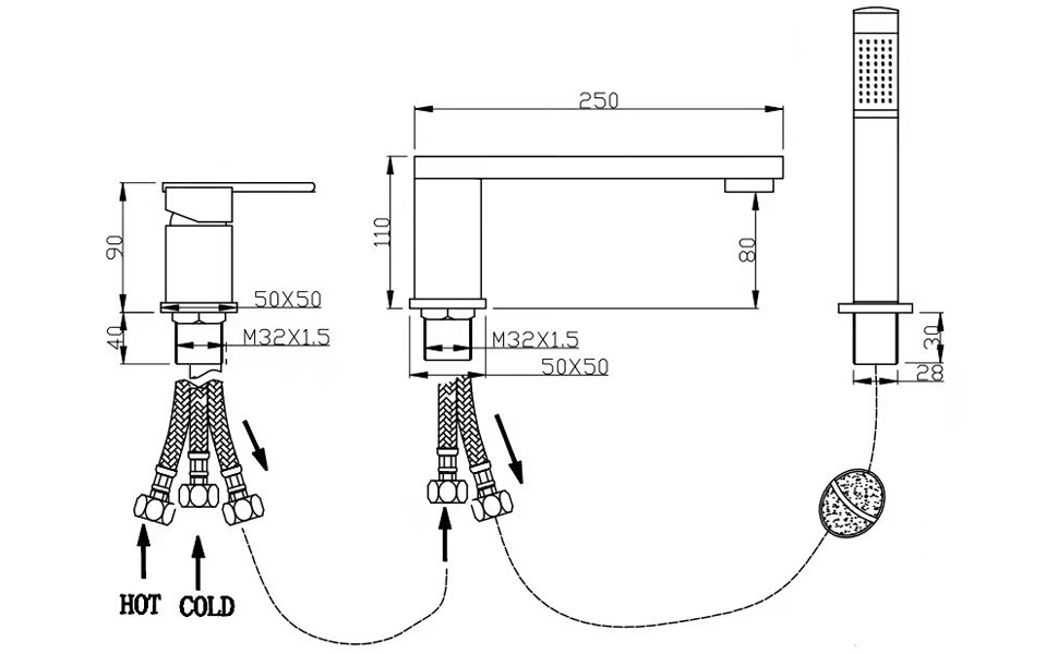 Contemporary Matte Black Bathtub Faucet Solid Brass,Wathels Roman Tub
