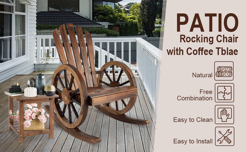 FURNDOOR Outdoor Rocking Chair with Table Porch Rocking