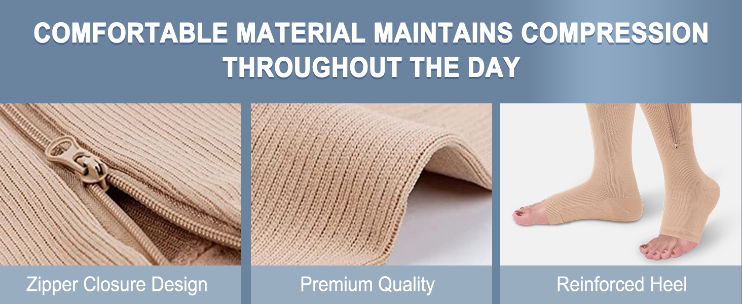 Zipper compression socks detail display