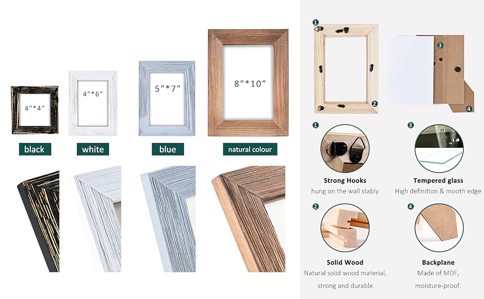 4x4 Picture Frames Square Wood Black Distressed Simple Striped Border