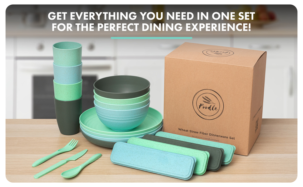 FOODLE Wheat Straw Dinnerware Sets for 4 Lightweight