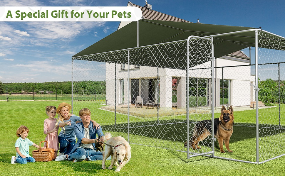 large outside dog kennel with roof