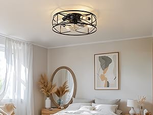 KDG 15.8″ Retro Low Profile LED Ceiling Fans with Light