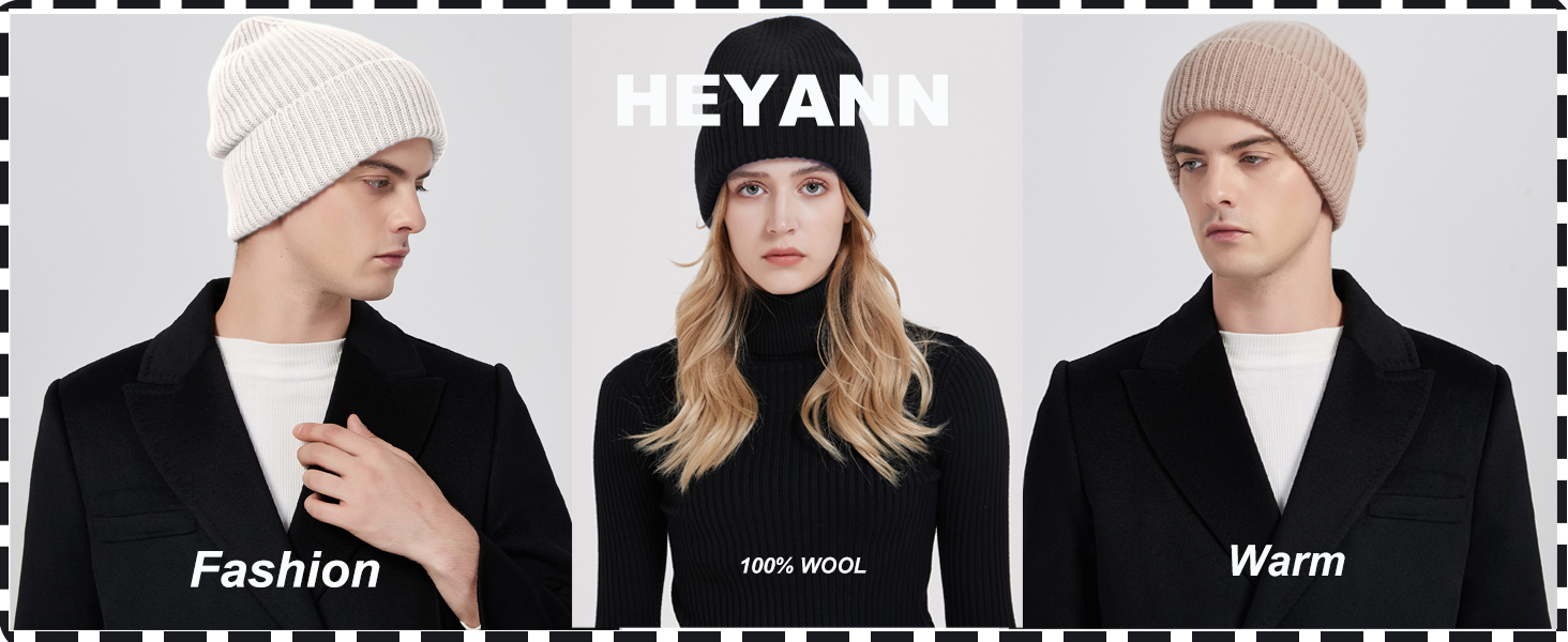 HEYANN 100% Pure Wool Winter Cute Beanie Knitted Hat Cap