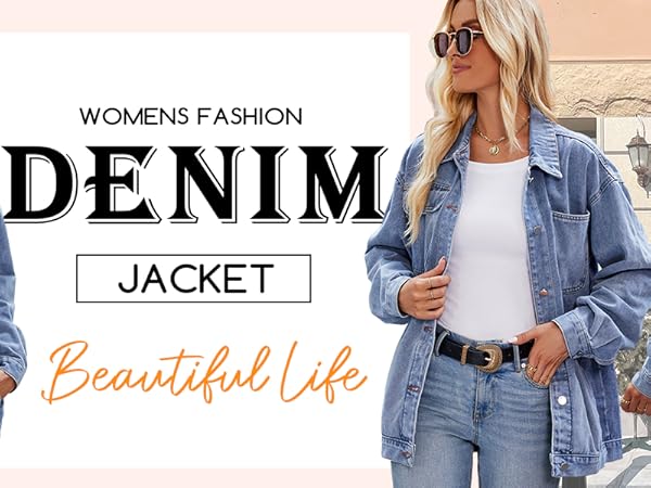 Vanfany Womens Jean Jackets Long Sleeve Fashion Button Down Denim