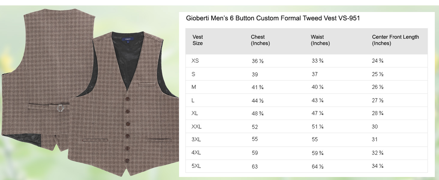 Gioberti Men's 6 Button Slim Fit Formal Herringbone Tweed Vest