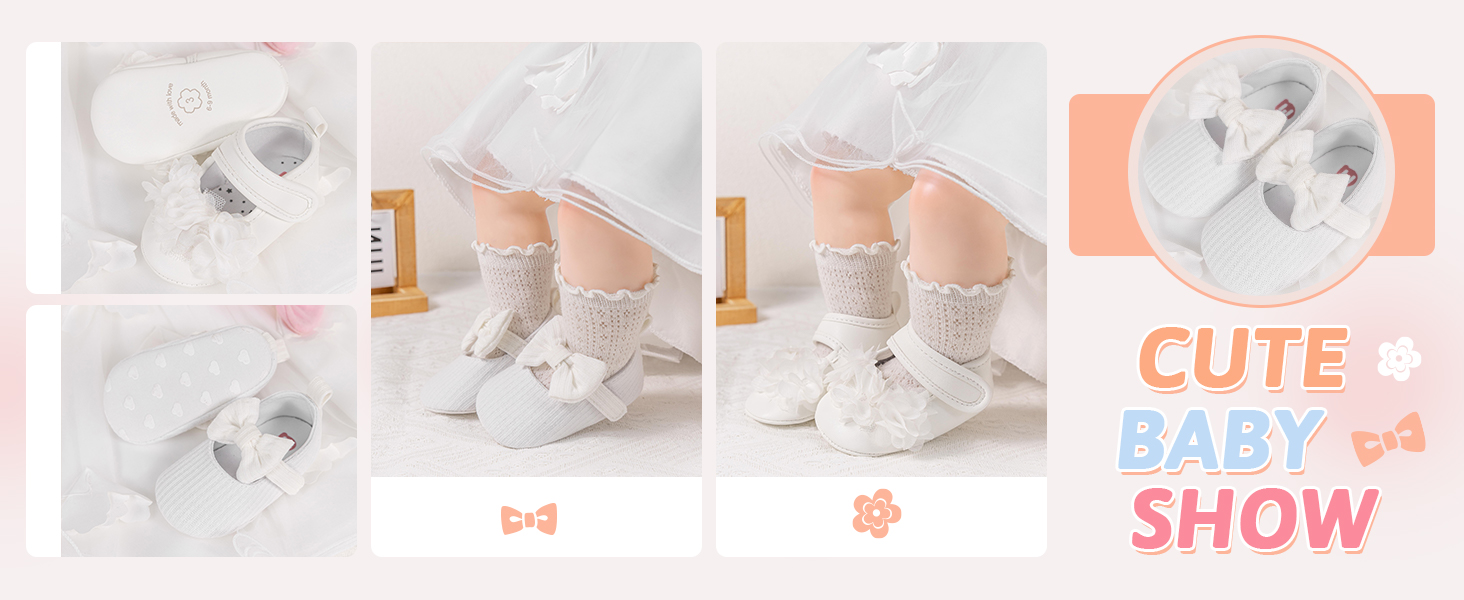 newborn shoes for girls white pink 0-9 months infant mary jane flats bow-knot baptism dress shoes