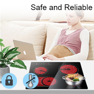 Karinear Ceramic Hob, 60cm Built-in 4 Zones Electric Cooktop With Dual Oval Zone 6600W, Hard Wired, No Plug Included 18 electric hob cooker