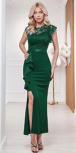 Formal Ruffle Split Evening Dress
