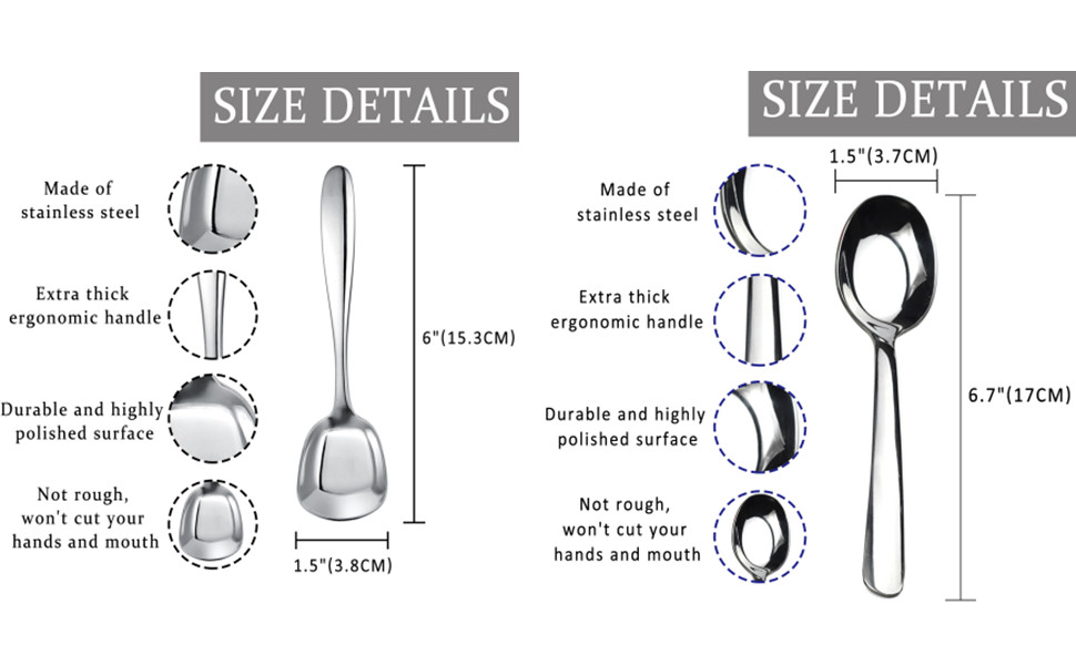 Bulckrew 6pcs 6" Stainless Steel Oval Soup Spoons Dessert/Dinner Spoons Silver2