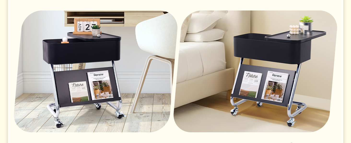 Boutitween End Table with Wheels, Mobile Couch Snack Side