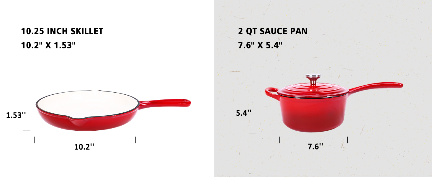 Enameled Cast Iron Cookware Set Dutch Ovens Set, Sauce Pan, Skillet, 3 Lids, Pots and Pans Set