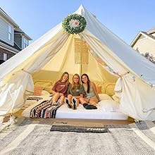 DANCHEL OUTDOOR 4 Season Oxford Glamping Tent, Waterproof Yurt Tent Bell Tent with Stove Jack for Camping White 10 tent