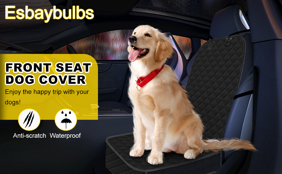 Esbaybulbs Car Front Seat Cover for Dogs, Waterproof Pet Car Seat Protector, Black