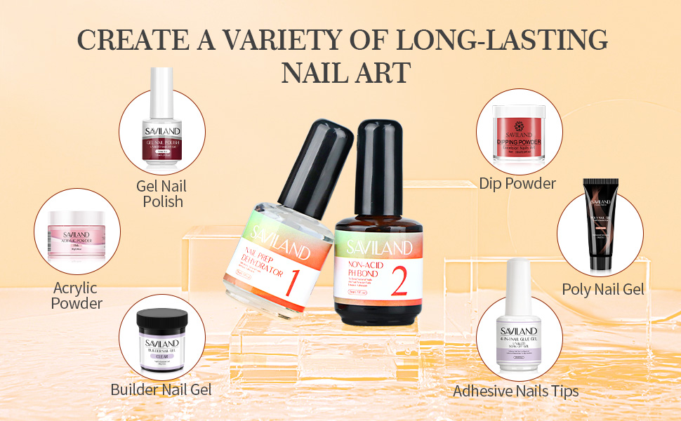 Saviland 15ml Nail Dehydrator and Primer and Cuticle Oil for Nails 16PCS Natural