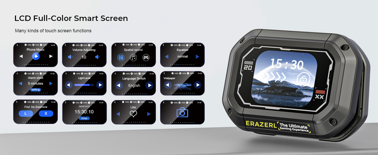 LCD smart screen device with multiple function icons displayed. Main screen shows mountain landscape. Device has rugged, waterproof design with Trazer branding.