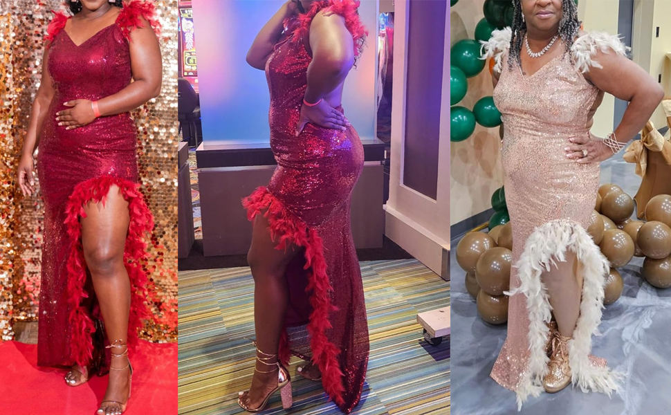 Sexy Spaghetti Strap V Neck Sequin Gown Evening Dress with Slit