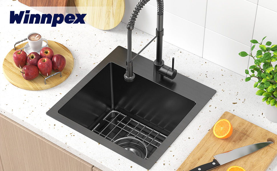 15 x 15 inch Drop in Bar Sink Black, Gunmetal Black Bar Sink