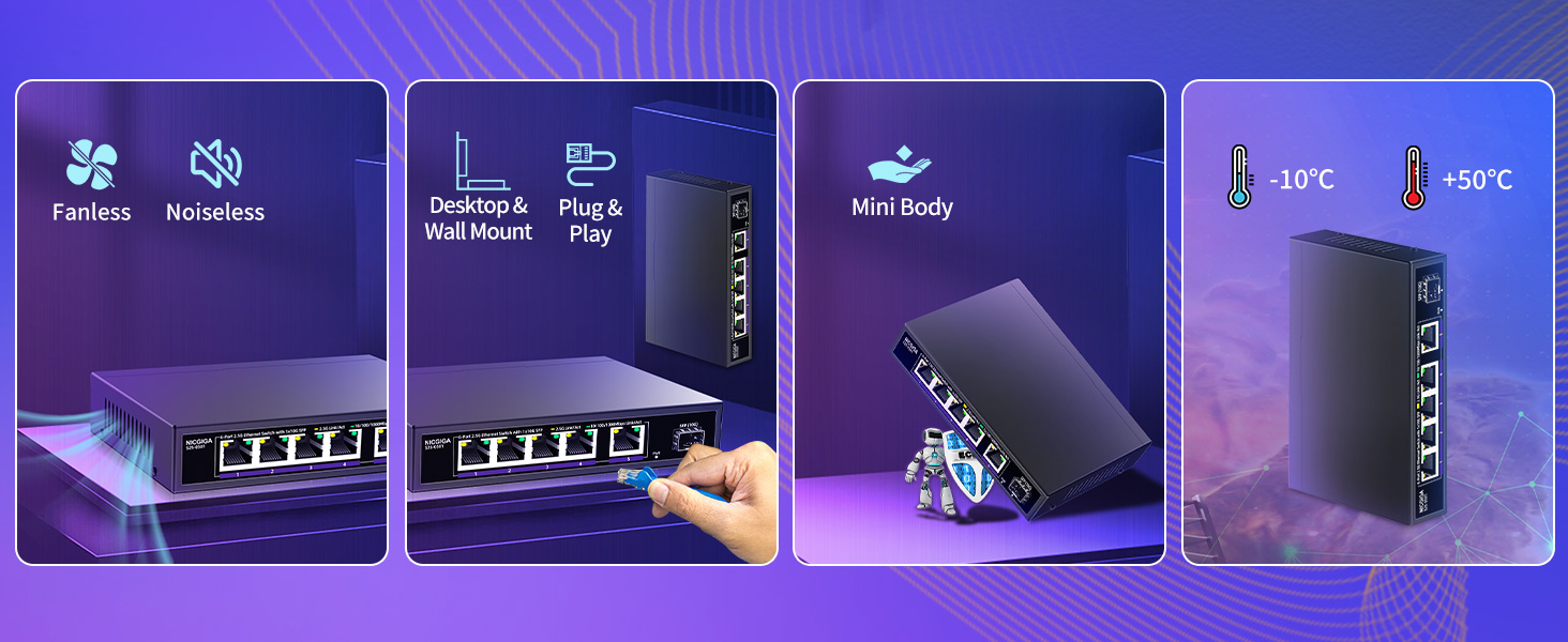 NICGIGA 5 Port 2.5G Switch with 10G SFP Uplink, Unmanaged 2