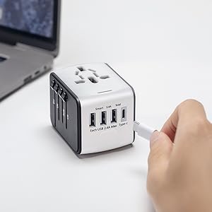 変換プラグ 海外 変換器 電源変換アダプター コンセント変換 A C O Bfタイプ 3つusb Aと１つusb Cポート付き アメリカ イギリス ヨーロッパ 韓国 オーストラリアなど150ヶ国家対応 海外用コンセント マルチプラグ 贈物