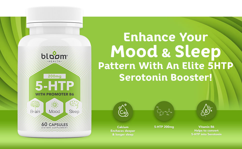 Bloom Health 5 HTP 200mg Supplement, Vitamin B6 Natural