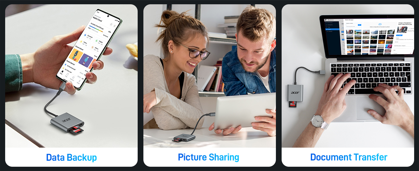 Acer UHSII USB C SD Card Reader with 100W PD Port, 3in1 TypeC SD 4.